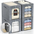 GoMaihe Blanket Storage Bins with Metal Frame for Closet, 55L 4-Pack Grey