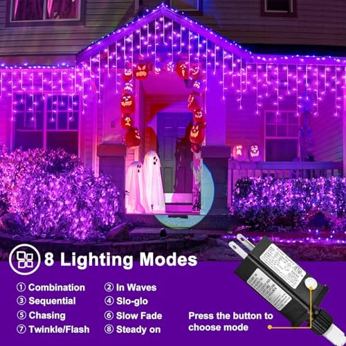 Purple Halloween Lights Outdoor 66ft Icicle Lights for Outside 640 LEDs