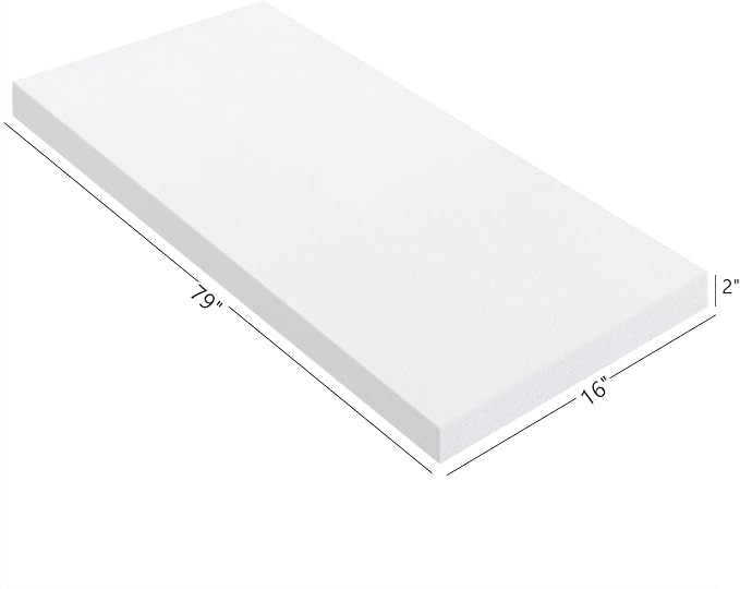 Patelai Cushion Sheet Upholstery Foam High Density Foam Padding Seat Replacement Upholstery Wrap Sponge Padding for Cushions Chairs Packing Storage and Shipping(79 x 16 x 2 Inch,White)