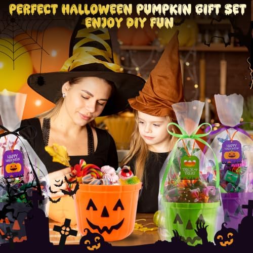 24Pcs Halloween Candy Buckets Gift Sets,Plastic Trick or Treat Pail-4 Color