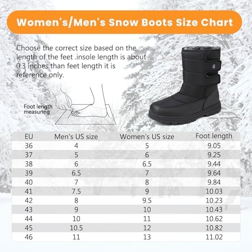 todaysunny Mens Snow Boots Waterproof Womens Winter Boots Fur Lined Warm Lightweight Mid-Calf Casual Outdoor Cold Weather Shoes Unisex