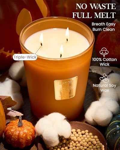 M&SENSE Caramel Pumpkin Latte Soy Candle, 35oz 3-Wick, Fall Festive Harvest