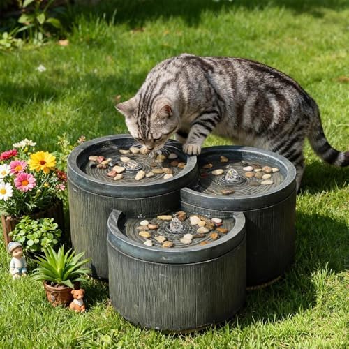 Sunlinua Small 3-Tier Outdoor Water Fountain with Smoothing Flow Black Gray