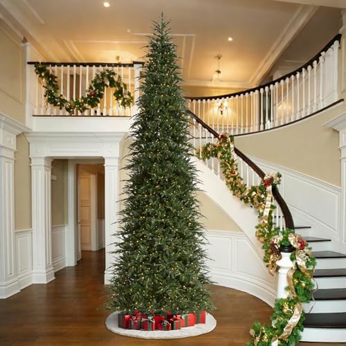 Glitzhome 15ft Prelit Artificial Christmas Tree,Radiant Evergreen Fir with 1500 Warm White/Multi-color LED Lights,9 Function,w/Remote Control,Slim Xmas Tree w/Metal Hinges & Foldable Base,Simple Setup