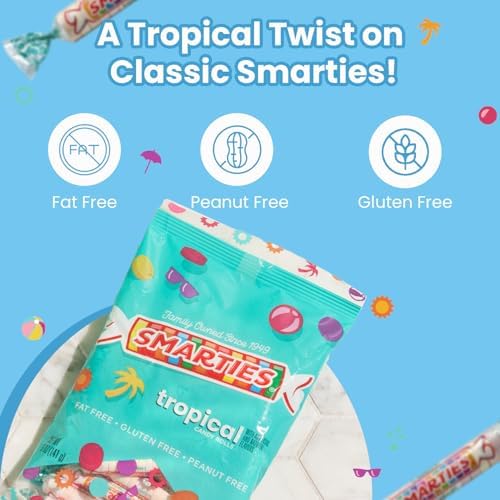 Smarties Tropical Candy Rolls - Gluten Free & Vegan Tropical Flavor Treats - Hard Candy Individually Wrapped - Peanut Free Plant Derived Ingredients - Halloween Hard Candy - 5 Pound Bag (Pack of 1)