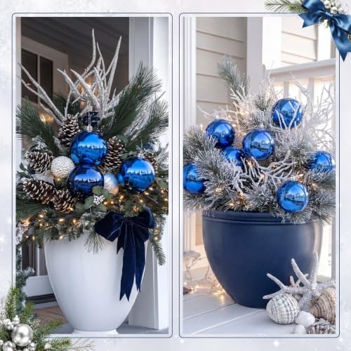 Threan 8 Inch Large Blue Shiny Christmas Ball Ornaments