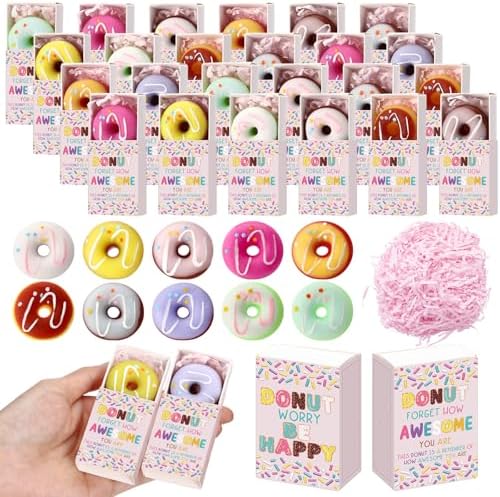 100 Sets Appreciation Gifts Donut Toys with Boxes, Reminder You are Awesome