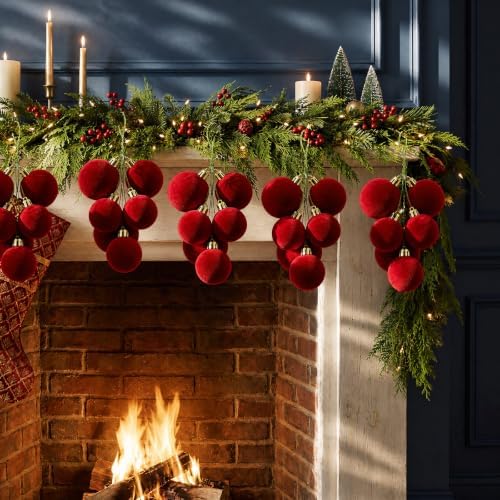 Roowest 8 Sets Large Red Velvet Christmas Ball Clusters Ornaments Decor