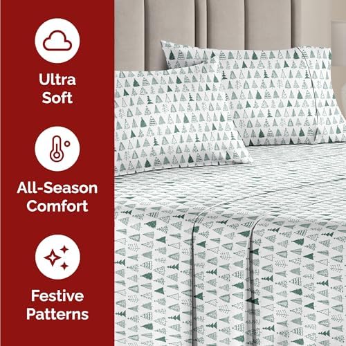 Christmas Sheet Set, Christmas Tree 3, Holiday Xmas Bedding Set - Queen