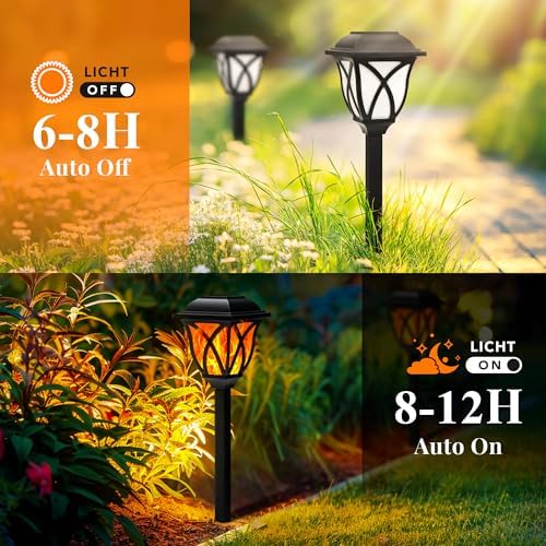 GIGALUMI Solar Lights Outdoor Waterproof, 8 Pack Flickering Flame LED Light