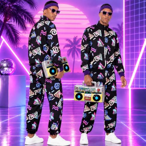 Men's 80s Outfit, Neon Retro Tracksuit for Halloween Party Costume