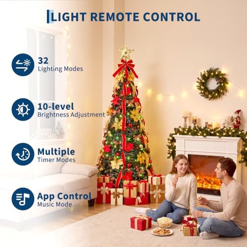 Garvee 6 FT Pop Up Christmas Tree, Pre-Decorated Xmas Tree Lighted Top Star