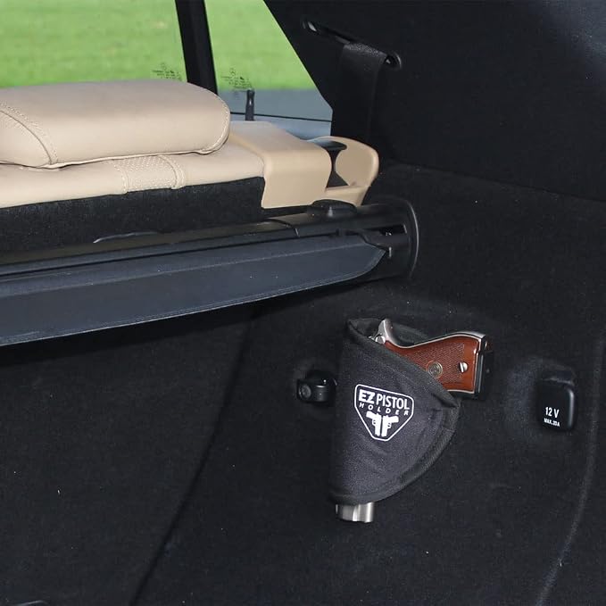 Adhesive Handgun Holster Organizer Gun Safe, Car, Desk, Carpet-Firearm Protection w Nylon Padded Interior, Full Size, 9mm