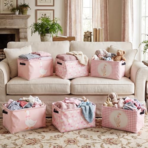 CHENGU 6 Pack Pink Silly Goose Storage Bin Cute Collapsible Storage Basket