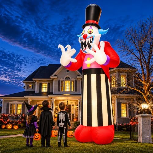 11FT Giant Halloween Inflatables Clown Ghost Outdoor Decorations, Giant Blow Ups with Build-in LED Lights, Scary Yard Garden Decoration for Halloween Party Indoor Outdoor