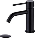 Single Hole Matte Black Bathroom Faucet with Pop Up Drain Assembly and Faucet Supply Hose, JXMMP Single Handle Lavatory Faucets for Sink, Black Sink Faucet Bathroom