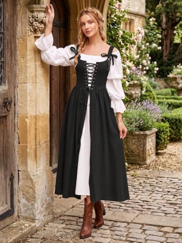 Wenrine Renaissance Costume Womens Lace Up Corset Halloween Medieval Dress