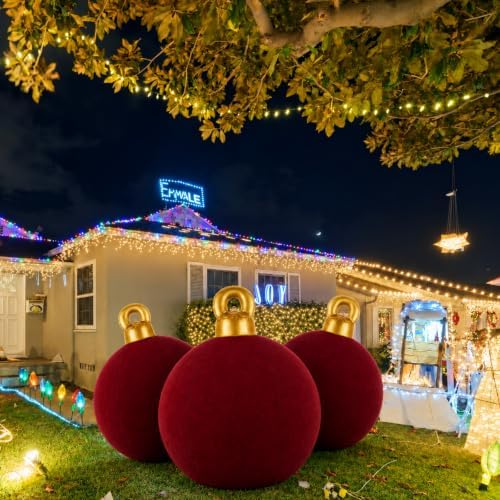 Jetec 3 Pcs 32 Inch Giant Dark Red Velvet Christmas Inflatable Balls