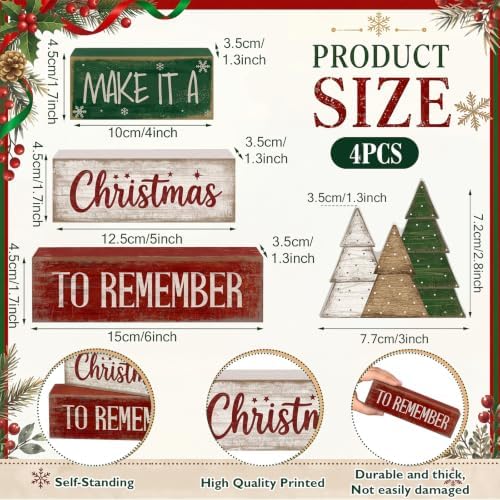 Lineshading 4 Pcs Christmas Table Decor, Wooden Neutral Tree Block Sign