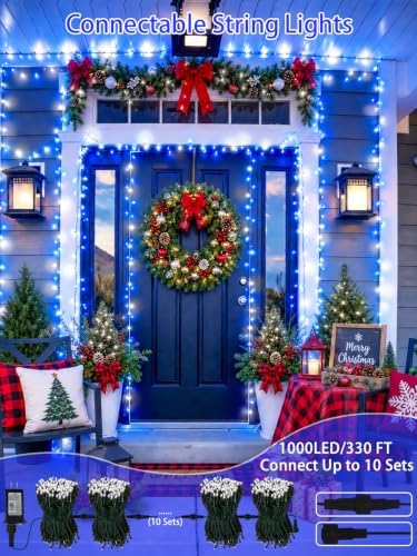 2 Pack 200 LED Christmas Lights 13 Modes Extendable Christmas Tree Lights
