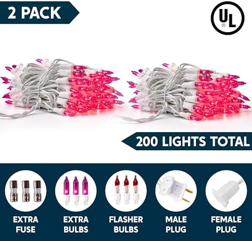 Joiedomi Christmas String Lights Indoor,200(2×100) Mini Pink Light,42.8 FT Lighting Decor for Dorm Classroom Bedroom Holiday Wedding Party Garland Birthday Festival,White Wire