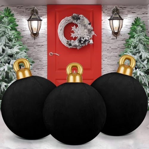 Jetec 3 Pcs 32 Inch Giant Black Velvet Christmas Inflatable Balls