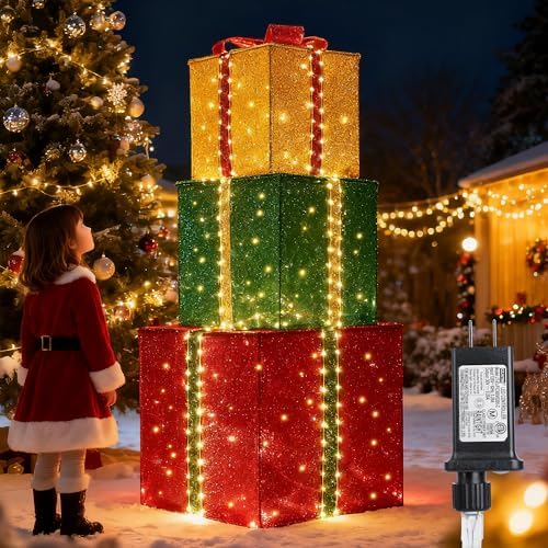4.9FT Large Christmas Lighted Gift Boxes - 505 LEDs Outdoor Decoration