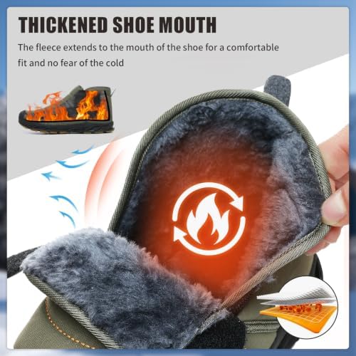 Mens Snow Boots Winter Velcro Water Resistant Fur Lined Slip On Ankle Boot