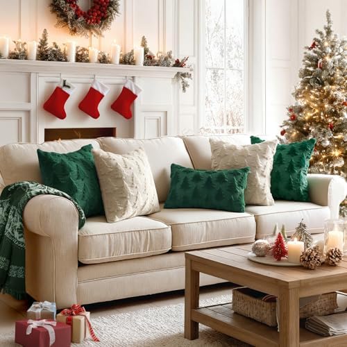 MIULEE Christmas Throw Pillow Covers Dark Green Set of 2 20x20