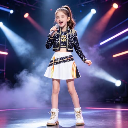 Pop Star Costume Kids Girls Fantasy Stage Outfit Halloween Costumes Set