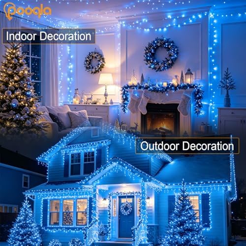 Pooqla 500 LED Blue Christmas Lights Outdoor String Lights, 164 ft