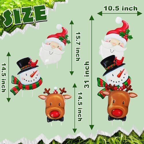 Metal Christmas Decor, Garden Art with 3 Santa Claus, Snowman, Elk Stakes