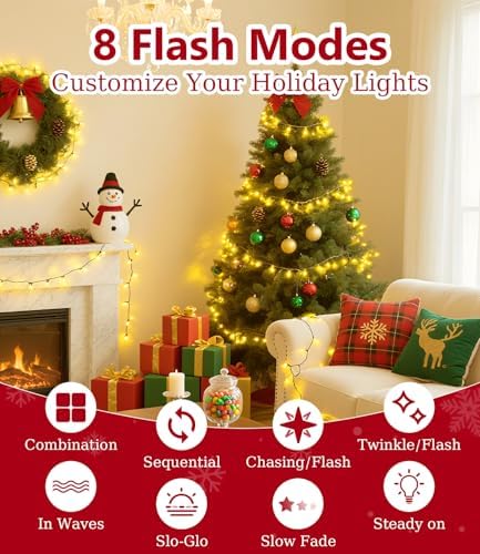 82FT 1000LED Warm White Christmas Lights Outdoor with 8 Modes, IP44 Waterproof Plug in Christmas Tree Light Fairy String Lights for Christmas, Patio, Garden, Indoor Outdoor Decor