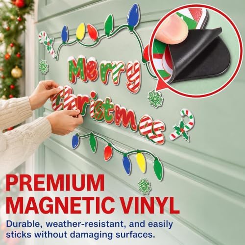 Merry Christmas Magnetic Decal Set for Garage, Fridge, Car (Christmas-C)