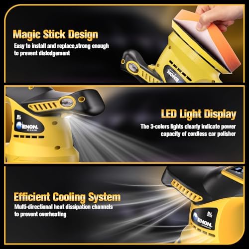 Brushless Cordless Car Buffer Polisher Kit Compatible with Dewalt 20V Battery Dual Action Random Orbital Polishing with 6-Speed for Auto Detailing, Waxing & Paint Correction（NOT Include Battery)