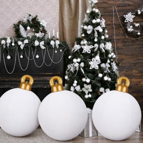 Jetec 3 Pcs 32 Inch Giant White Velvet Christmas Inflatable Balls