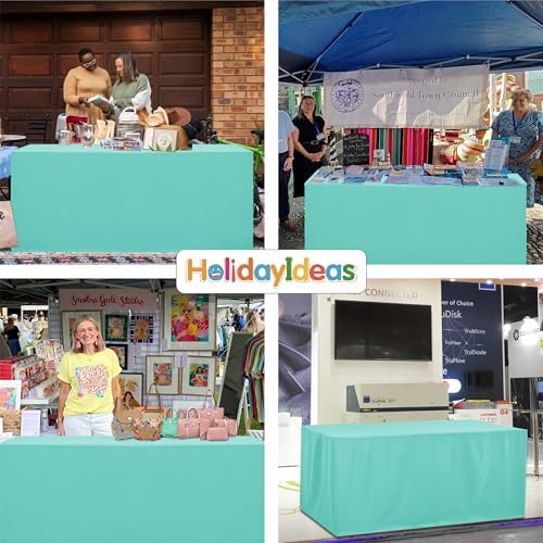 HolidayIdeas 4-Pack 8ft Open Back Fitted Tablecloths for Craft Shows Aqua