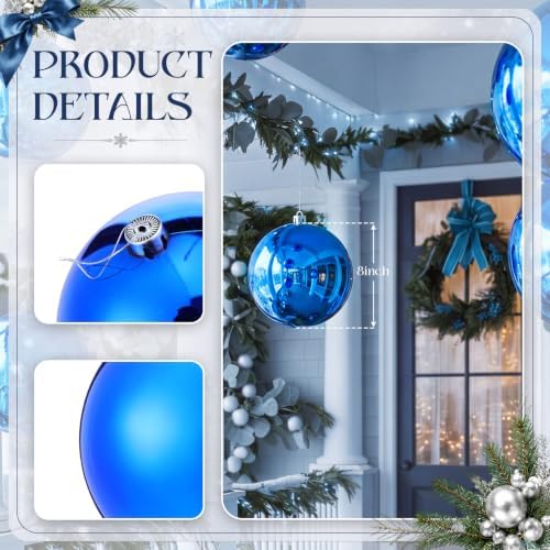 Threan 8 Inch Large Blue Shiny Christmas Ball Ornaments