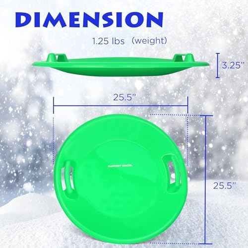 Slippery Racer Heavy-Duty Cold Resistant Downhill Pro Adults and Kids Plastic Outdoor Winter Saucer Disc Snow Sled with Handles (Buddy/ELF, 2)