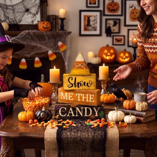 Lineshading 4 Pcs Halloween Table Decoration Candy Corn Wooden Stacked Sign