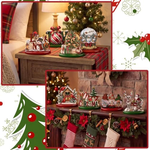 Leinuosen 12 Pcs Christmas Table Decoration Red Green Christmas Tiered Tray Decor Wooden Santa Claus Centerpieces Reindeer Snowman Wreath Farmhouse Xmas Decor for Home Kitchen Coffee Bar Shelf Indoor