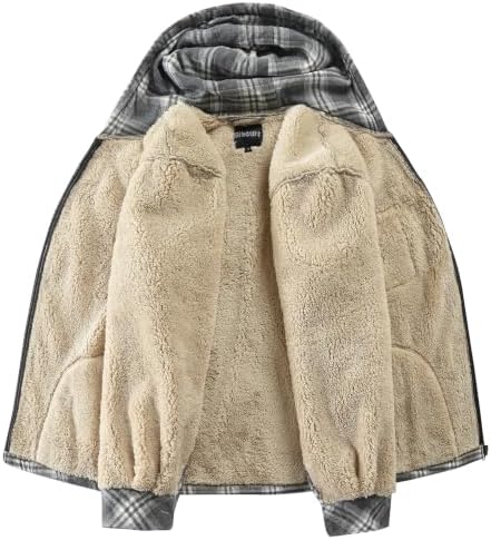 Elesuit Men's Full Zip Fleece Flannel Jacket Shirt Plaid Cotton Hoodie Coat