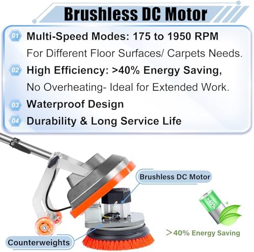 HHQ Commercial Floor Scrubber Machine, 13" Heavy Duty Orbital Floor Cleaner Buffer and Polisher- Deep Cleaning Hard Floors and Carpets with Ease, 3 Brushes & 3 Cleaning Pads, Orb-6