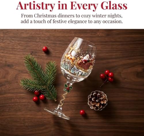Christmas Wine Glass Collection Gift Box Set, Christmas Wine Glasses, Raised Holiday Goblet with Snowflake Decor, Festive Glassware, Wines & Cocktails, Holiday Party & Table Decor (6pcs)