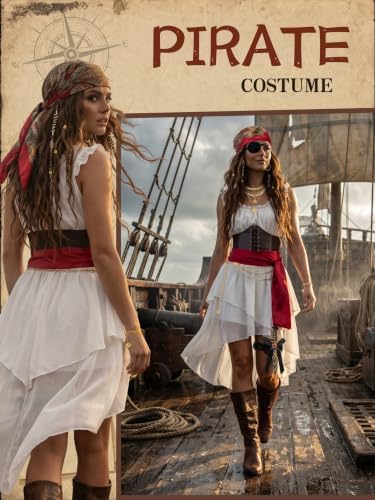 Women's Pirate Costume 10 Pcs Renaissance Halloween Ren Faire LARP Outfit