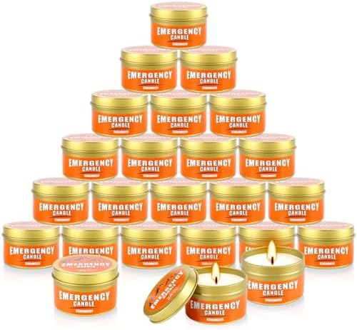 24+Hour Candle Set 24 Pack 2.8oz, Emergency Candles for Power Outages, Mountain Climbing, Wild and Camping Use. Portable and Tabletop Design, Bulk Emergency Candle Supplies.