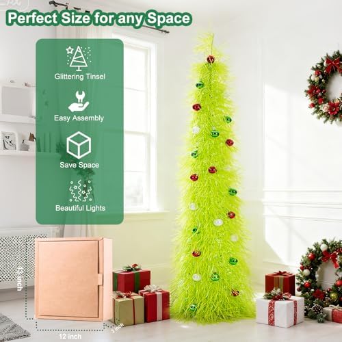 Christmas Tree 6FT Artificial Xmas Decor Pop Up with Decoration Fruit Green