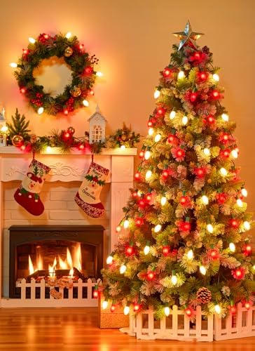 Minetom 50Ft Christmas Lights Outdoor, 50 LED Matte Bulbs, Red|Warm White