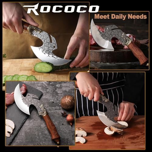 ROCOCO Viking Cleaver Knife Birthday - Kitchen Axe & Sheath Father Gift Men