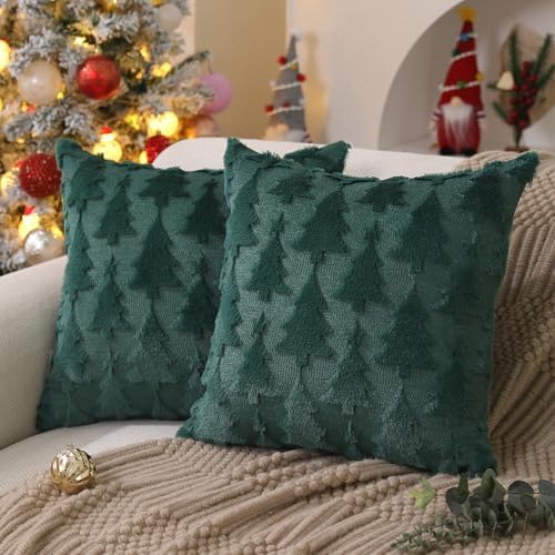 DFXSZ Christmas Tree Pillow Covers 18x18 Set of 2 Christmas Decor Greenstar
